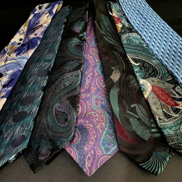 LOT OF 7~MENS TIES~PACO RABANNE PARIS~JONES NEW YORK~DAMON~BLACK BLUE PURPLE - Picture 10 of 15